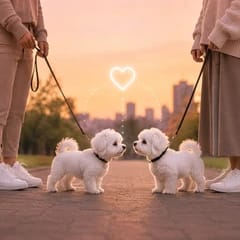 ご近所の犬とすれ違いざまに自然と挨拶を交わすシーン